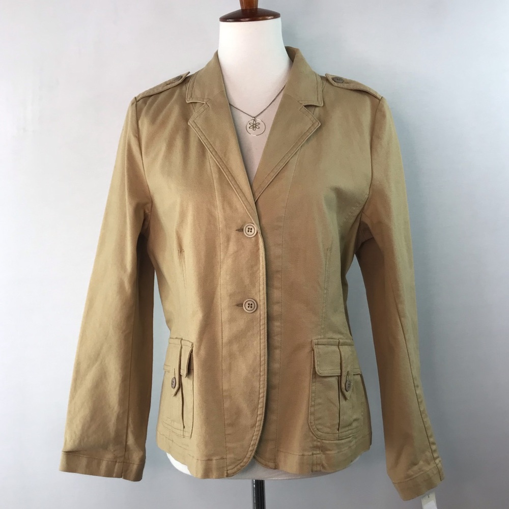 Tribal Khaki Stretch Cotton Button Front Utility Jacket NWT